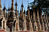 Rows of stupas in the Kakku (Kekku) Pagoda complex. The complex was kept hidden from the rest of the world until 2002 when it was opened to foreigners. Shan State, Burma (Myanmar).